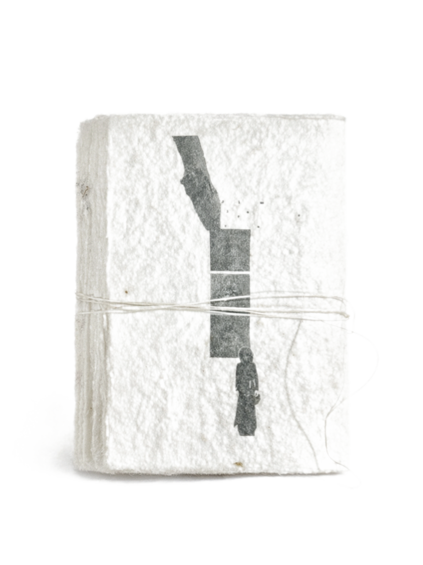 Cover with branch silhouette, bound with thread.